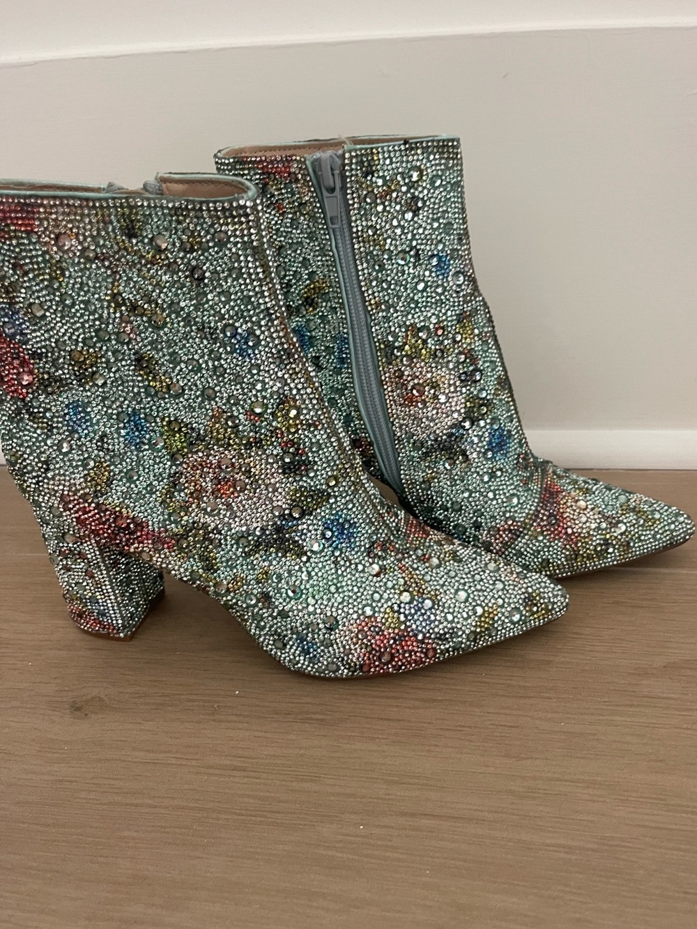 Betsy Johnson Glass Embellished Multicolor Crystal Ankle Boots Size -6